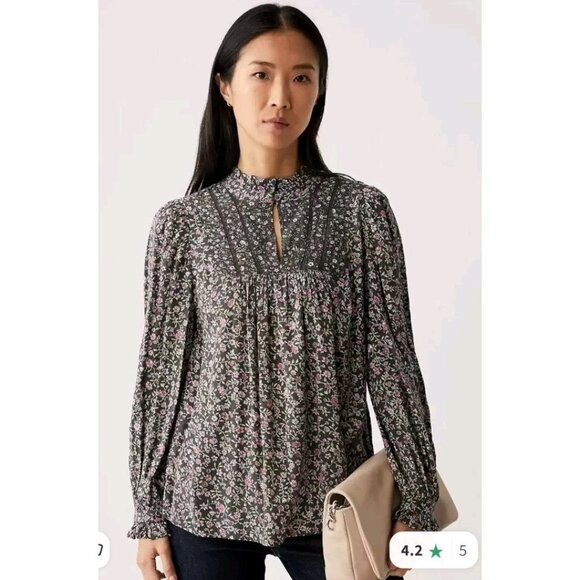 Marks & Spencer Collection Women's Size 10 Black & Pink Floral Printed Blouse - Picture 3 of 11